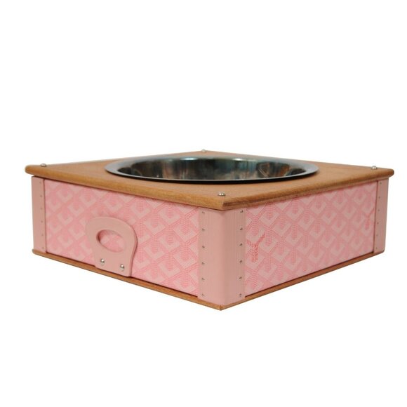 Goyard Pink Edmond Single Dog Cat Bowl Hard Sided Trunk Discontinued Palladium - Picture 9 of 16